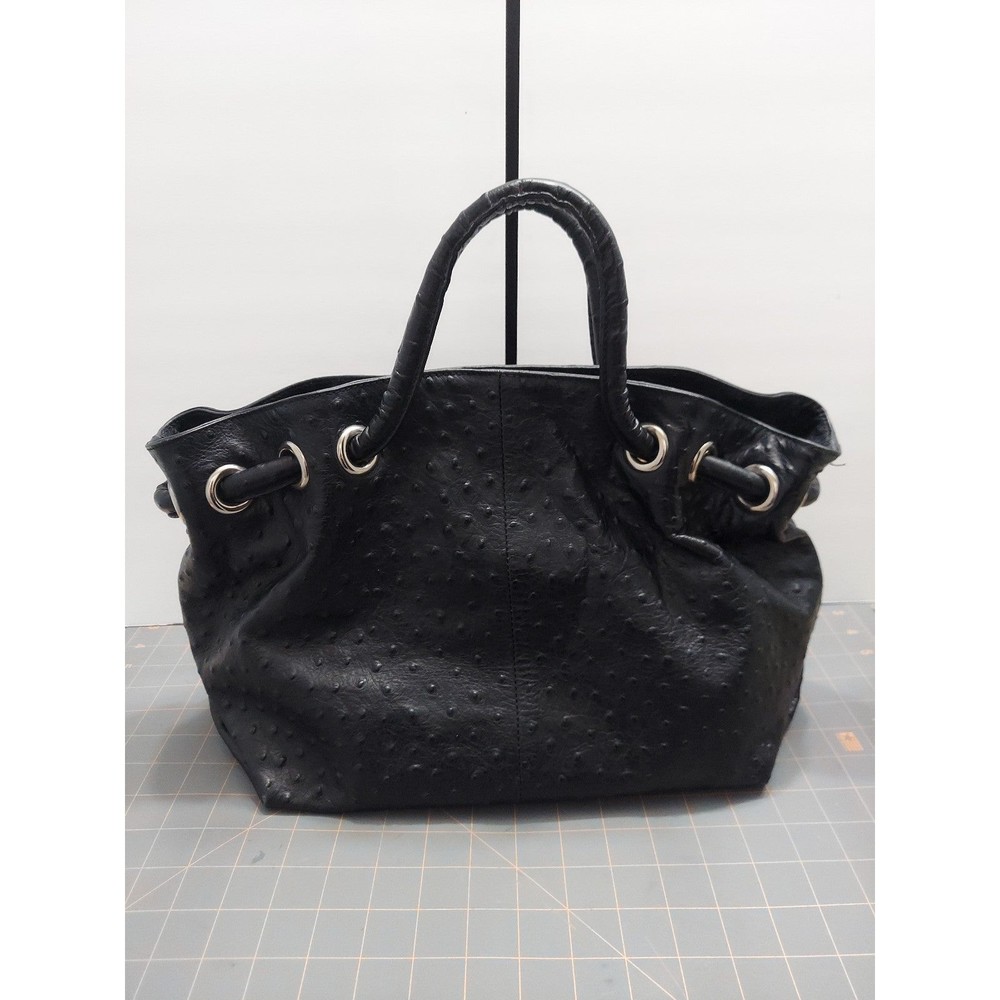 Furla Ostrich Leather Black Women's Handbag Satchel - Picture 2 of 10